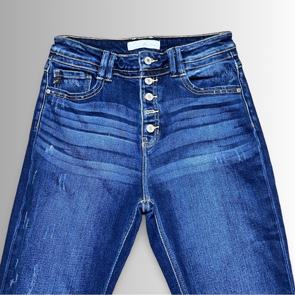 Kancan Dark Wash 4-Button Fly Ankle Length Skinny Jeans, Raw Hem, Size 11/29 - Picture 5 of 11